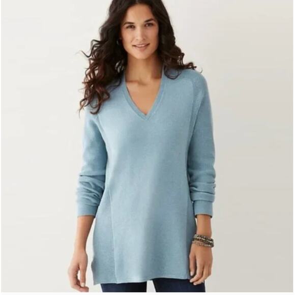 J.Jill Sweater Womens Small Blue Green Ribbed Knit V Neck Cotton - Picture 1 of 9
